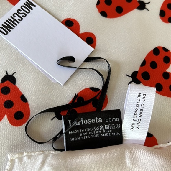 Moschino Boutique Silk Scarf Red Heart Lady Bugs 26โx26โ - Picture 8 of 8